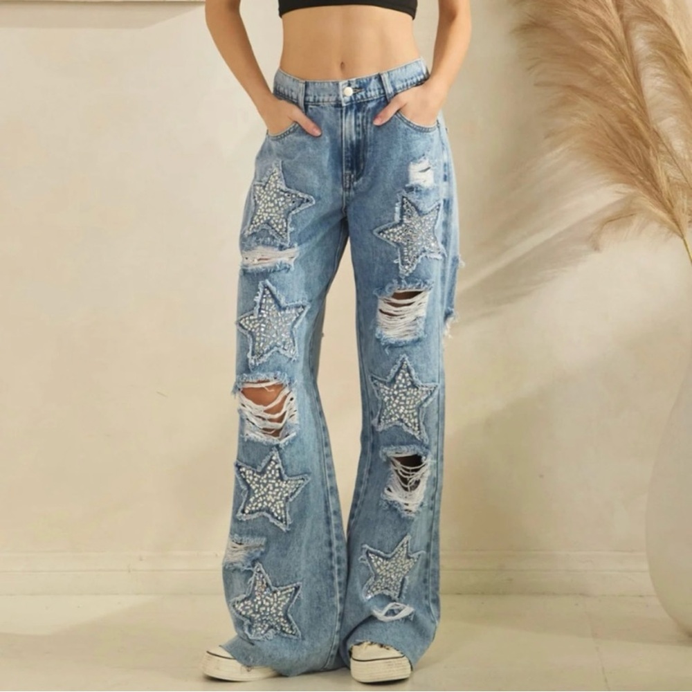 NEW -Oli & Hali Blue Washed Sone on Star Straight Leg Jeans